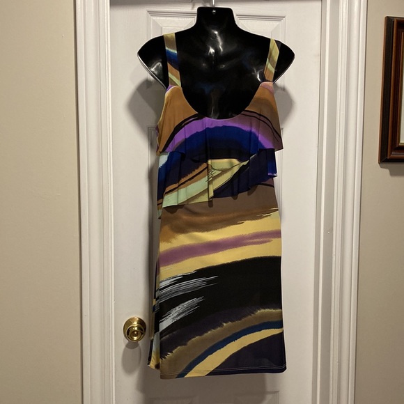 NWOT - Pretty Young Thing Round Neck Colourful Tiered Ruffled Summer Dress -Sz L - Picture 10 of 12